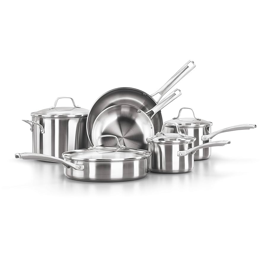 Calphalon Classic Stainless Steel Cookware Set, 10-Piece, Impact-Bonded Aluminum Base, Stay-Cool ... | Amazon (US)