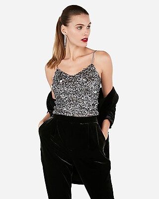 Sequin Stone Embellished Cropped Cami | Express