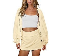 Panadila Womens 2 Piece Workout Sets Lounge Matching Sets Zip Up Hoodie and Skirt Gym Clothes Yog... | Amazon (US)