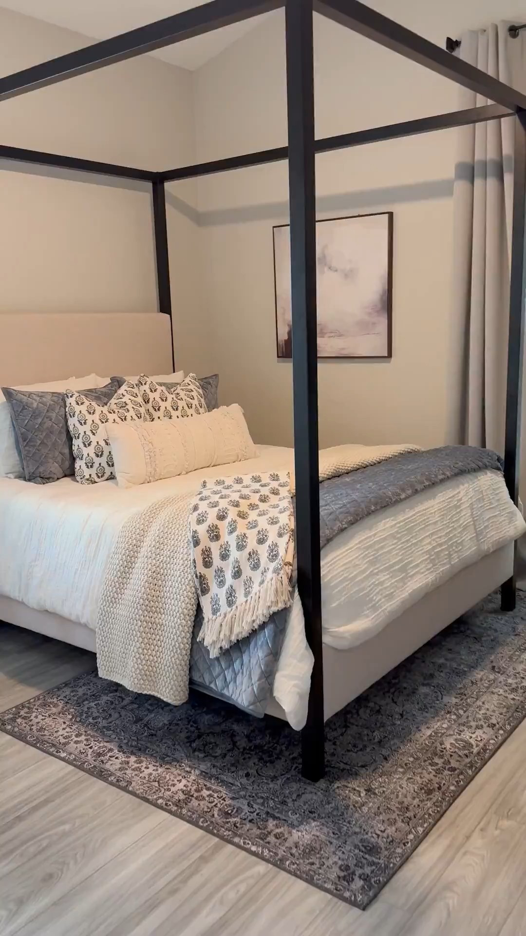 Bedroom decor, great upholstered black canopy bed that’s a pottery barn dupe!  Home refresh 

#LTKHome #LTKWatchNow #LTKStyleTip