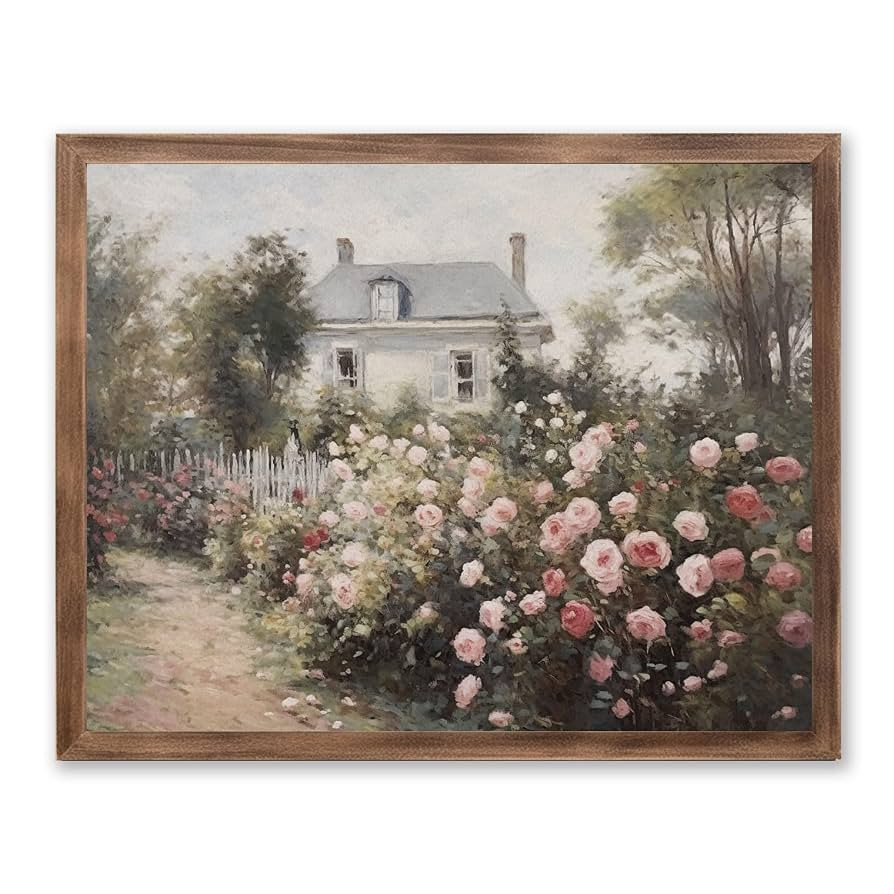 Rose Garden Wall Art, Summer Vintage Muted Print, Cottage Oil Painting Print, Vintage Garden Wall... | Amazon (US)