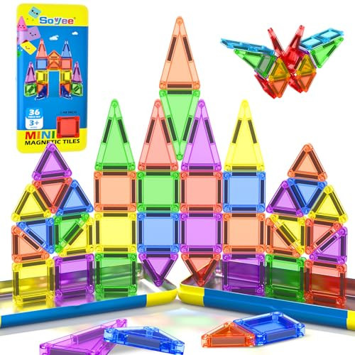 Mini Magnetic Tiles Travel Toddler Toys with Metal Tin Portable STEM Building Kids Toys for 3 4 5 6 7 8+ Years Old Boys & Girls & Birthday Gifts | Amazon (US)