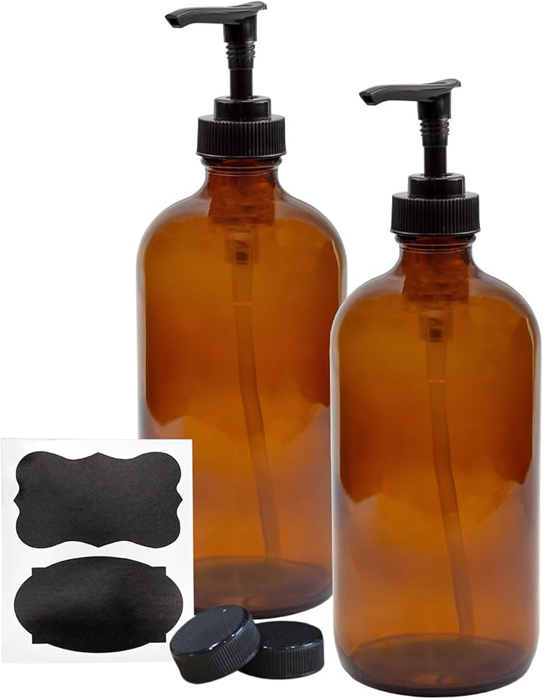 Cornucopia 16oz Amber Glass Bottles w/ Pump Dispensers (2-Pack); Refillable Lotion Liquid Soap Pu... | Amazon (US)
