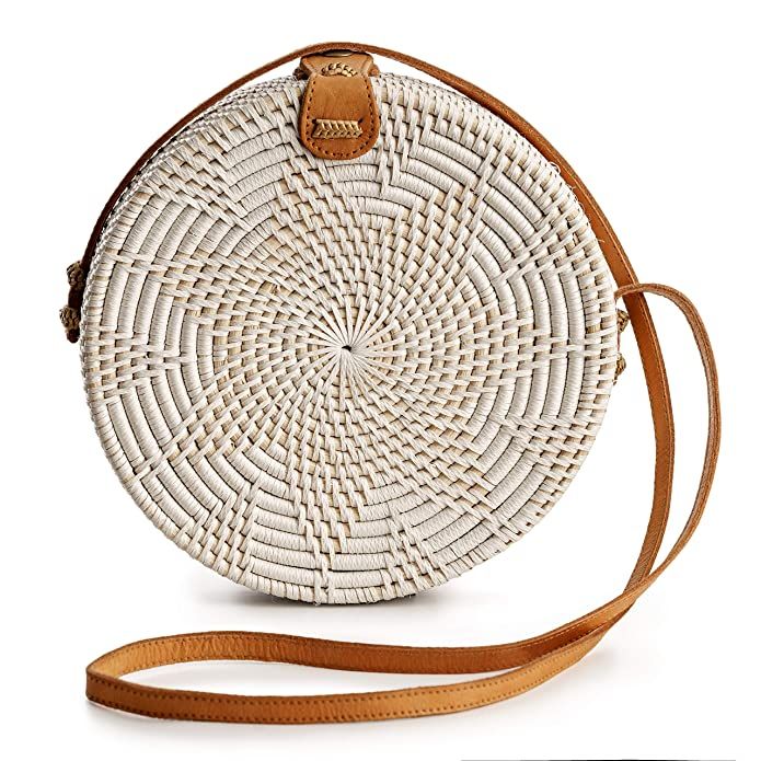 Rattan Bags for Women - Handmade Wicker Woven Purse Handbag Circle Boho Bag Bali | Amazon (US)