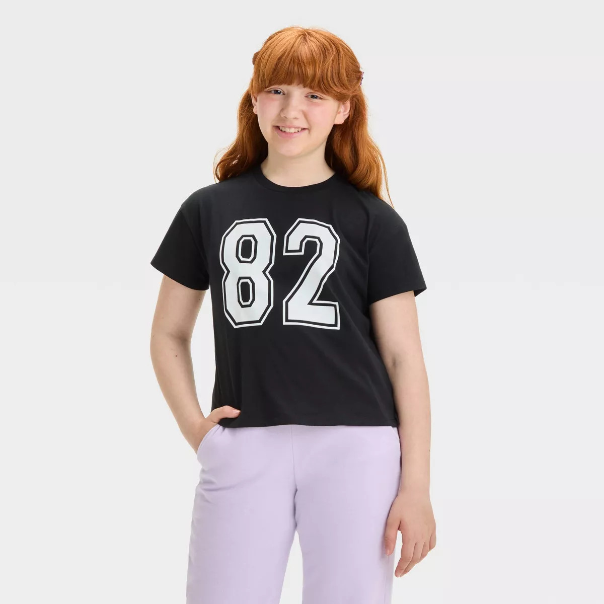 Girls' Boxy Cropped "82" Graphic T-Shirt - art class™ Black | Target