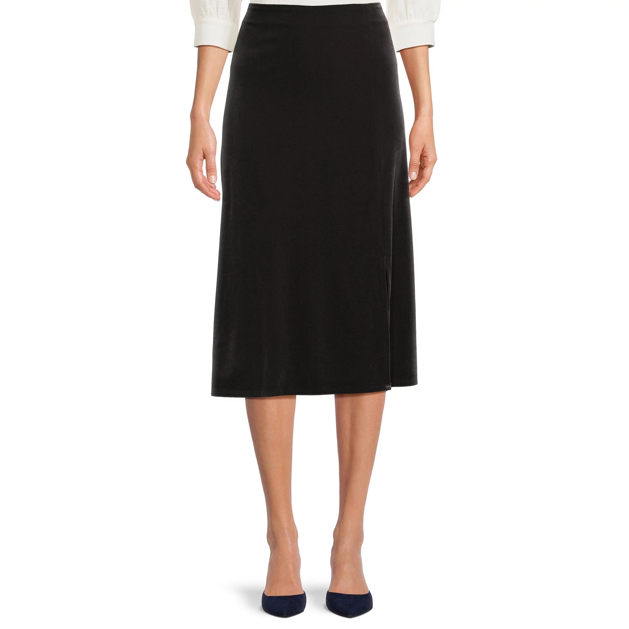 Time and Tru Women's Holiday Stretch Velvet Midi Skirt, Sizes XS-XXXL - Walmart.com | Walmart (US)