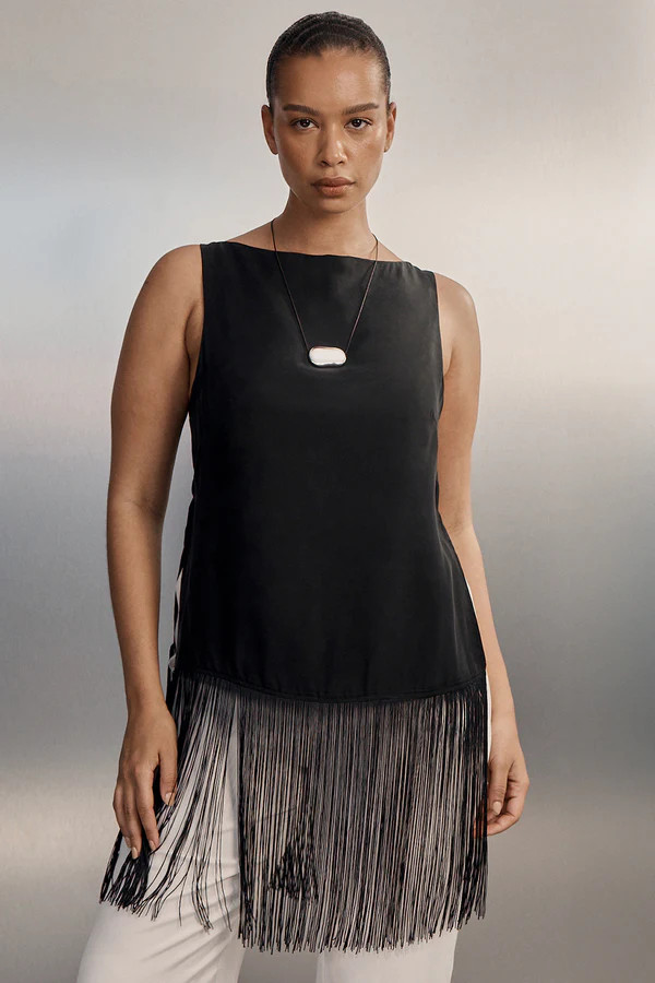 FIORA BLACK CUPRO FRINGE TOP | DISSH