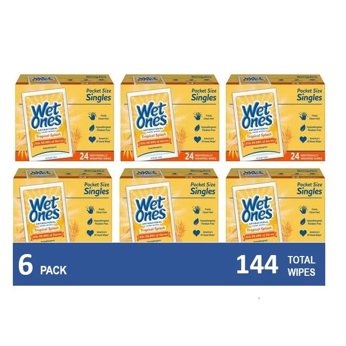 (6 Pk) Wet Ones Antibacterial Hand Wipes Singles, Tropical Splash, 24 Ct | Walmart (US)