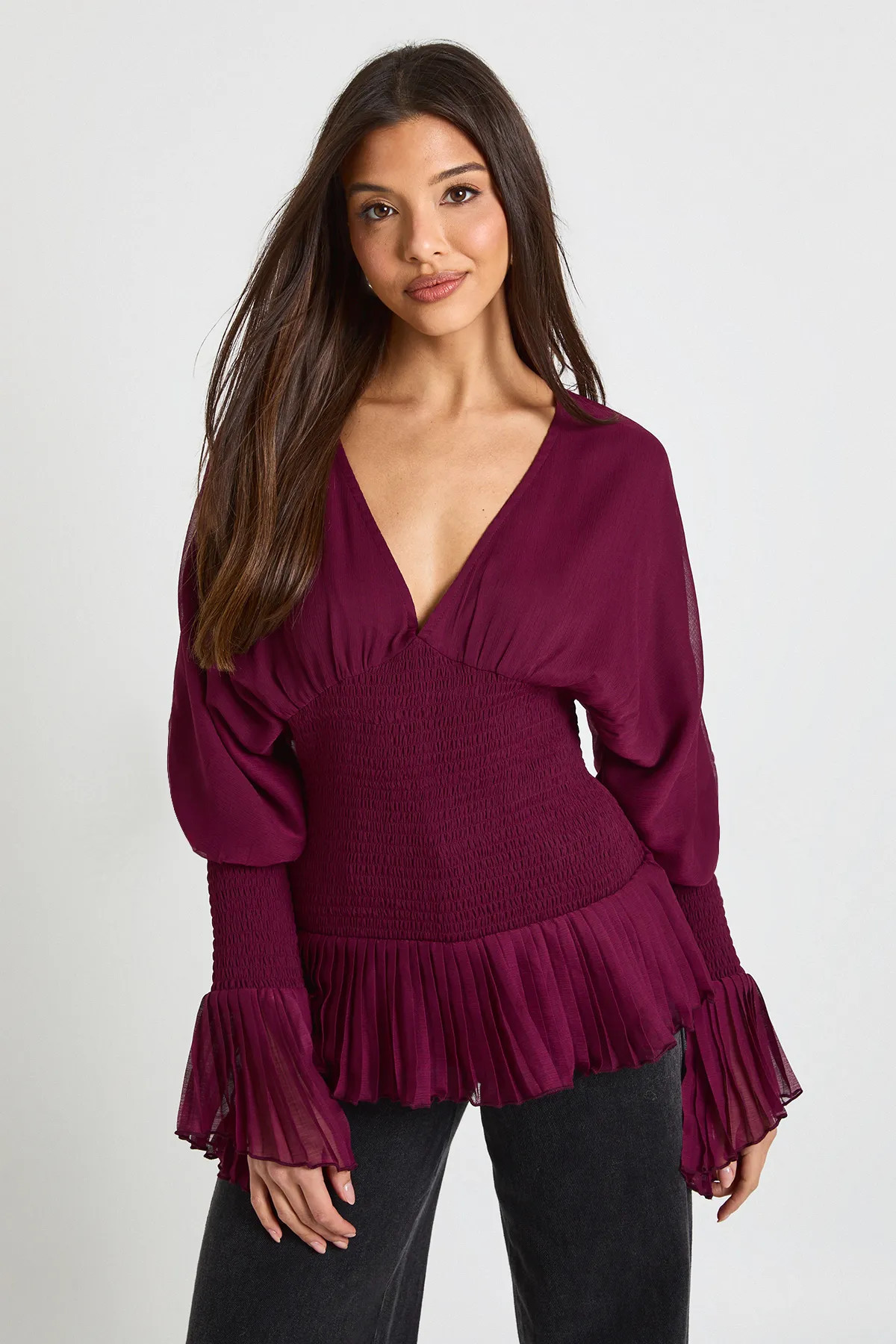 Chiffon Shirred Blouse | boohoo (US & Canada)