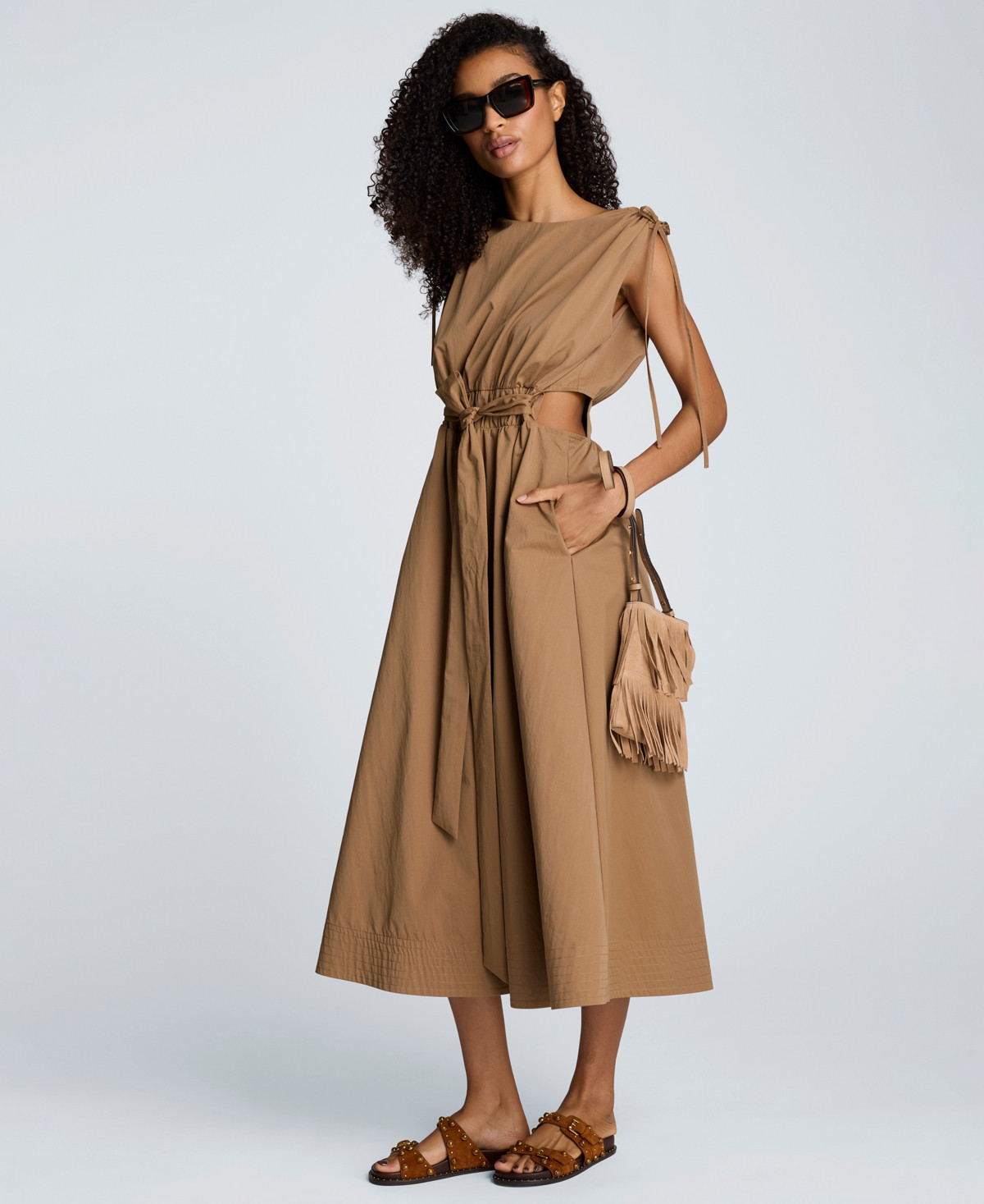 Kenneth Cole Women's Cotton Ruched Waist Midi Dress - Mesquite | Macy's