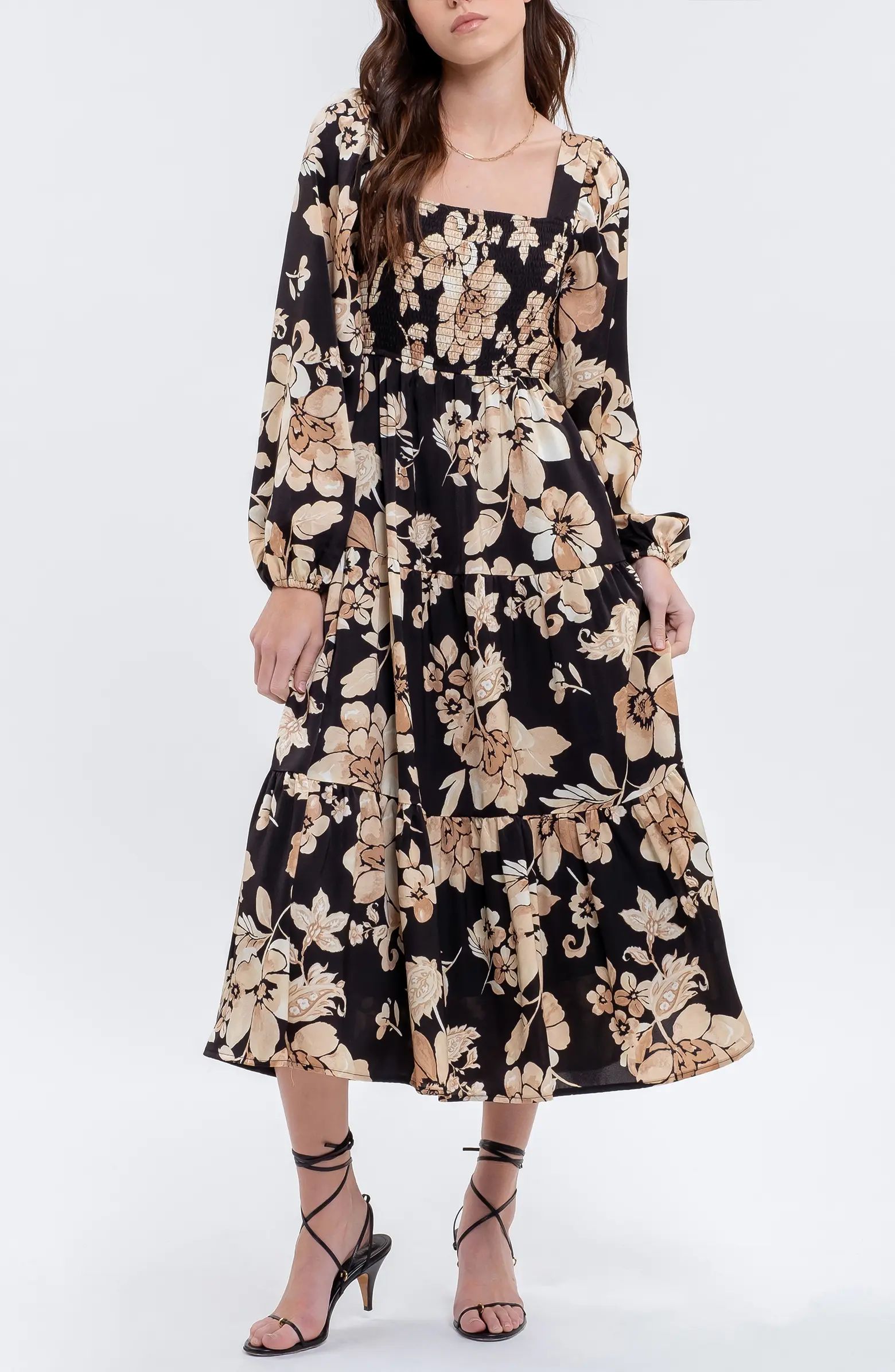 Floral Long Sleeve Midi Dress | Nordstrom Rack