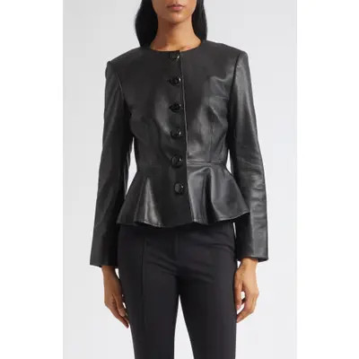 Veronica Beard Quinn Leather Peplum Jacket in Black at Nordstrom, Size 4 | Nordstrom