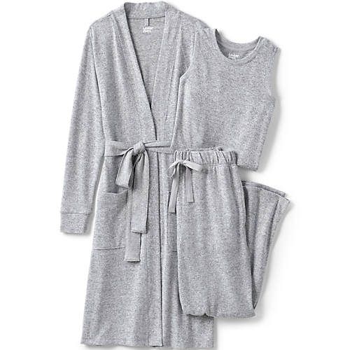 Women's Cozy 3 Piece Pajama Set Robe Tank and Pants | Lands' End (US)