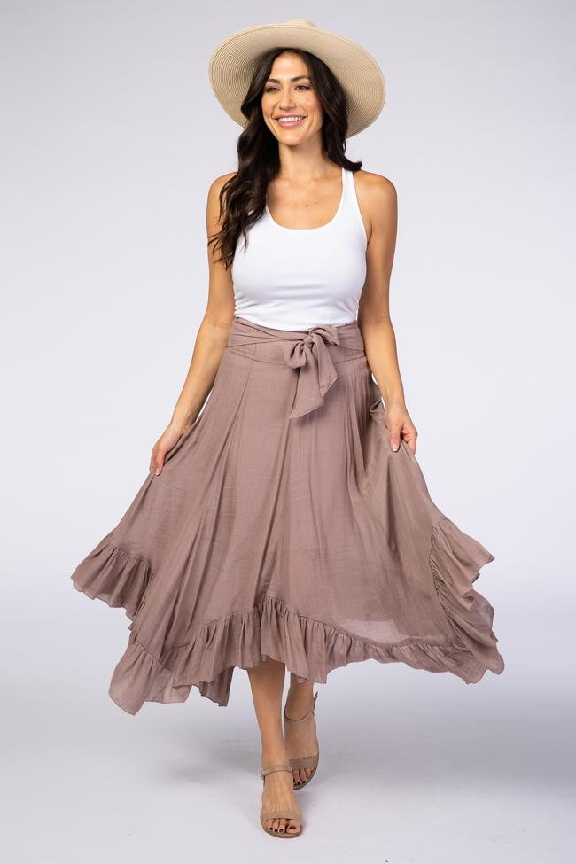 Mauve A-Line Ruffle Midi Skirt | PinkBlush Maternity