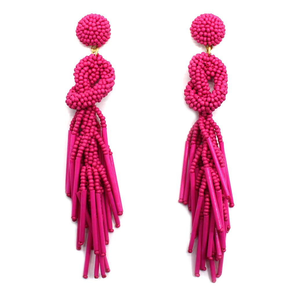 Handmade Beaded Solid Color Post Statement Earrings for Women All Season 4 inch Long | Amazon (US)