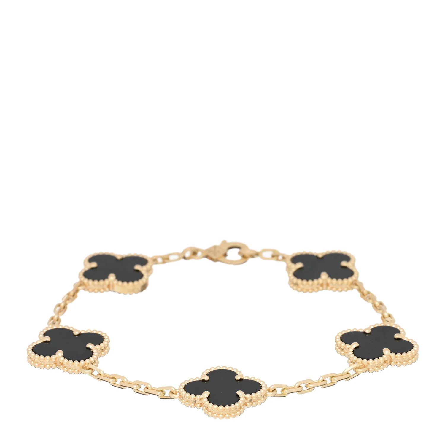 18K Yellow Gold Black Onyx 5 Motifs Vintage Alhambra Bracelet | FASHIONPHILE (US)