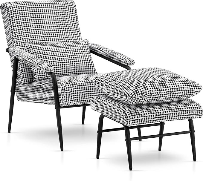 MCombo Modern Accent Chair with Ottoman for Living Room Bedroom, Mid-Century Lounge Soft Fabric S... | Amazon (US)