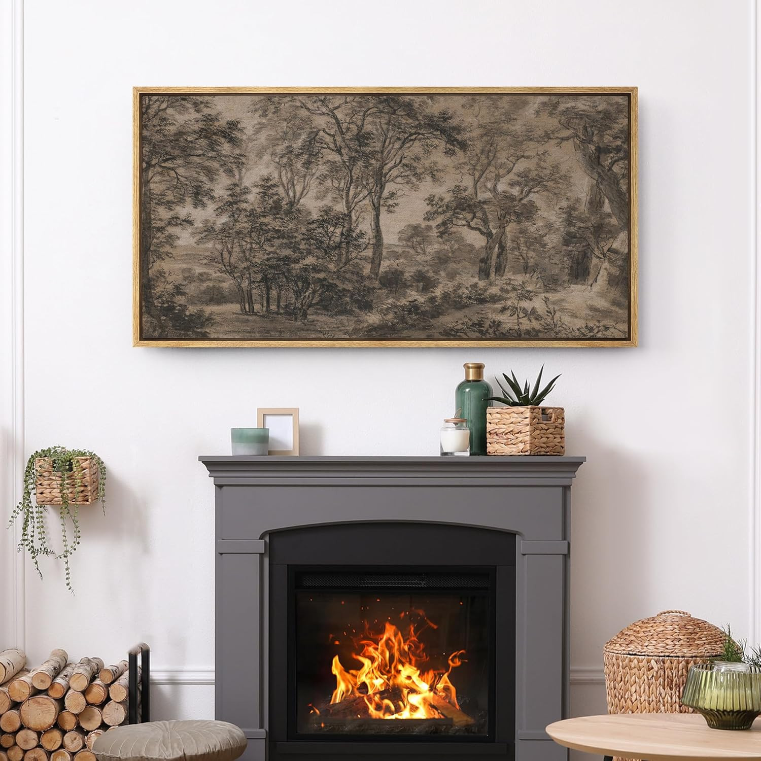 SIGNFORD Extra Large Framed Canvas Print Wall Art Vintage Forest Landscape in Sepia Tones Illustr... | Amazon (US)