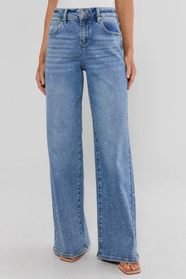Carrie Rhinestone Wide Leg Jeans | Avara