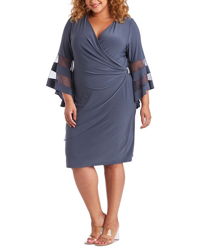 Plus Size Illusion Bell-Sleeve Dress | Macys (US)