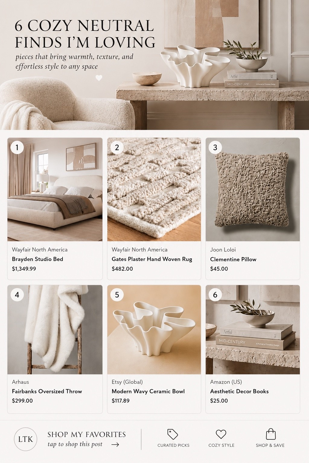 Cozy Neutral Finds I’m Currently Loving

A roundup of cozy neutral pieces that instantly make a space feel softer, warmer, and more elevated. Loving the boucle textures, sculptural decor, and layered tones in this mix. These all have that high-end, curated look that works beautifully in a cozy modern home.

#LTKHome #LTKSaleAlert #LTKMothersDay