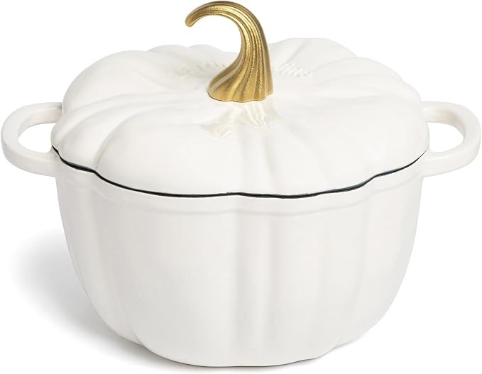 Larder & Vine 5.5 qt Pumpkin Enameled Cast Iron Dutch Oven Pot, White | Pumpkin Cocotte for Soups... | Amazon (US)