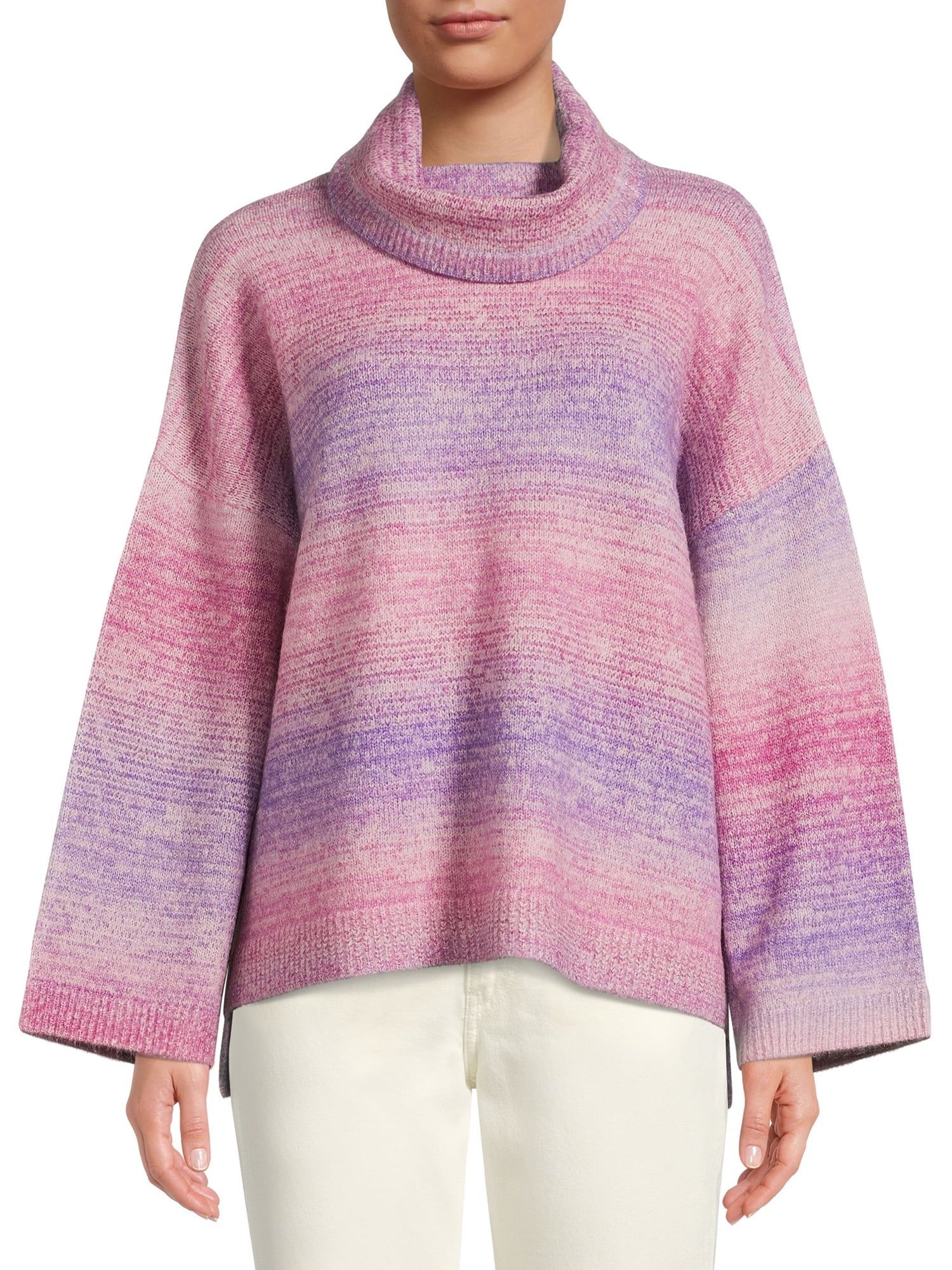 Time and Tru Women's Ombre Cowl Neck Pullover Sweater, Midweight, Sizes XS-XXXL | Walmart (US)