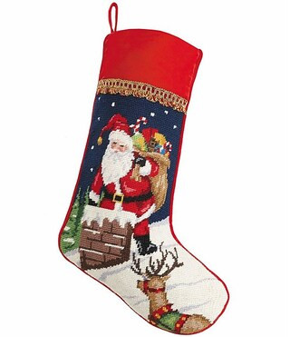 Peking Handicraft Santa Chimney Needlepoint Velvet Backing Holiday Stocking | Dillard's | Dillard's