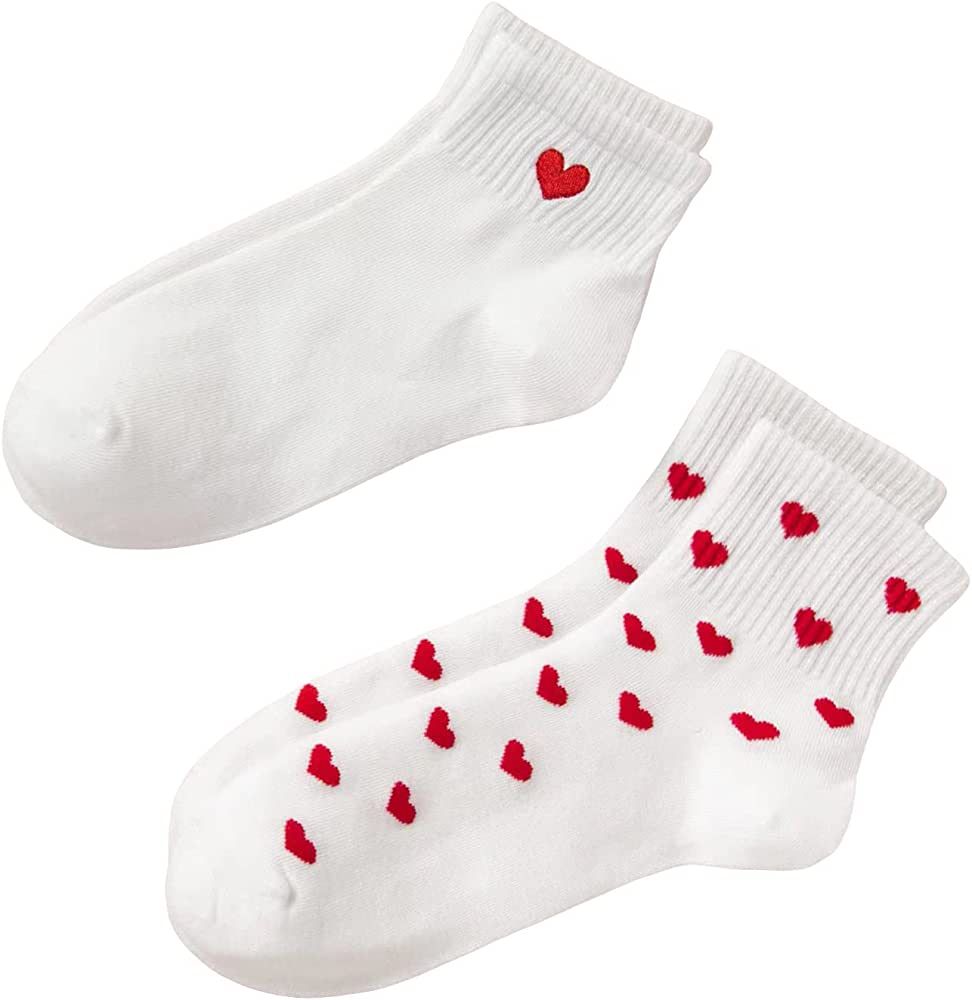 Milumia Women's 2 Pairs Heart Print Ankle Socks Comfort Low Cut No Show Socks | Amazon (US)