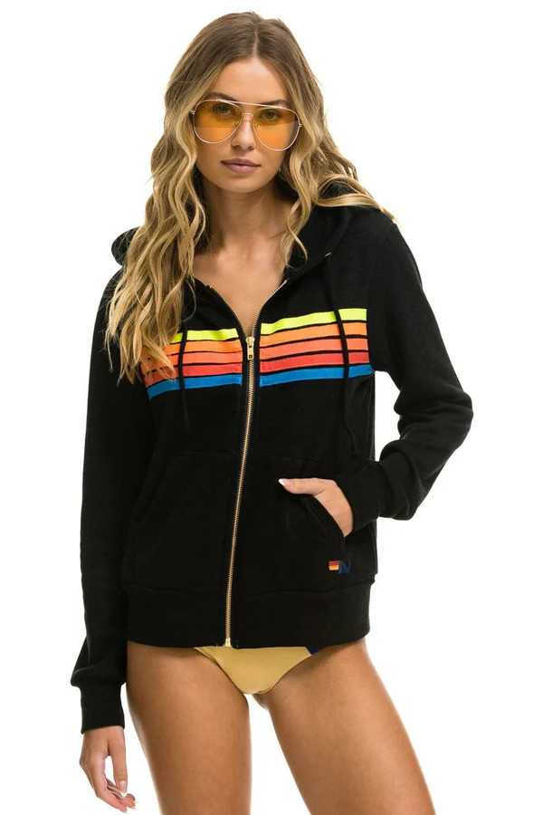 5 STRIPE HOODIE - BLACK // NEON RAINBOW | Aviator Nation