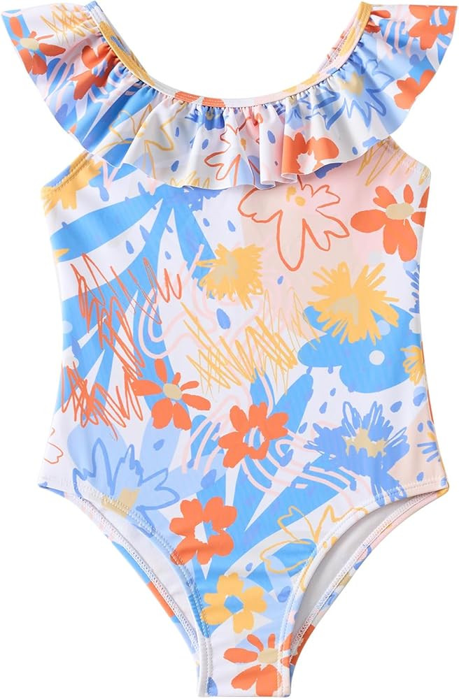 Girls One Piece Swimsuits Toddler Bathing Suit Little Kids Cute Swimwear Quick Dry Striped Ruffle... | Amazon (US)