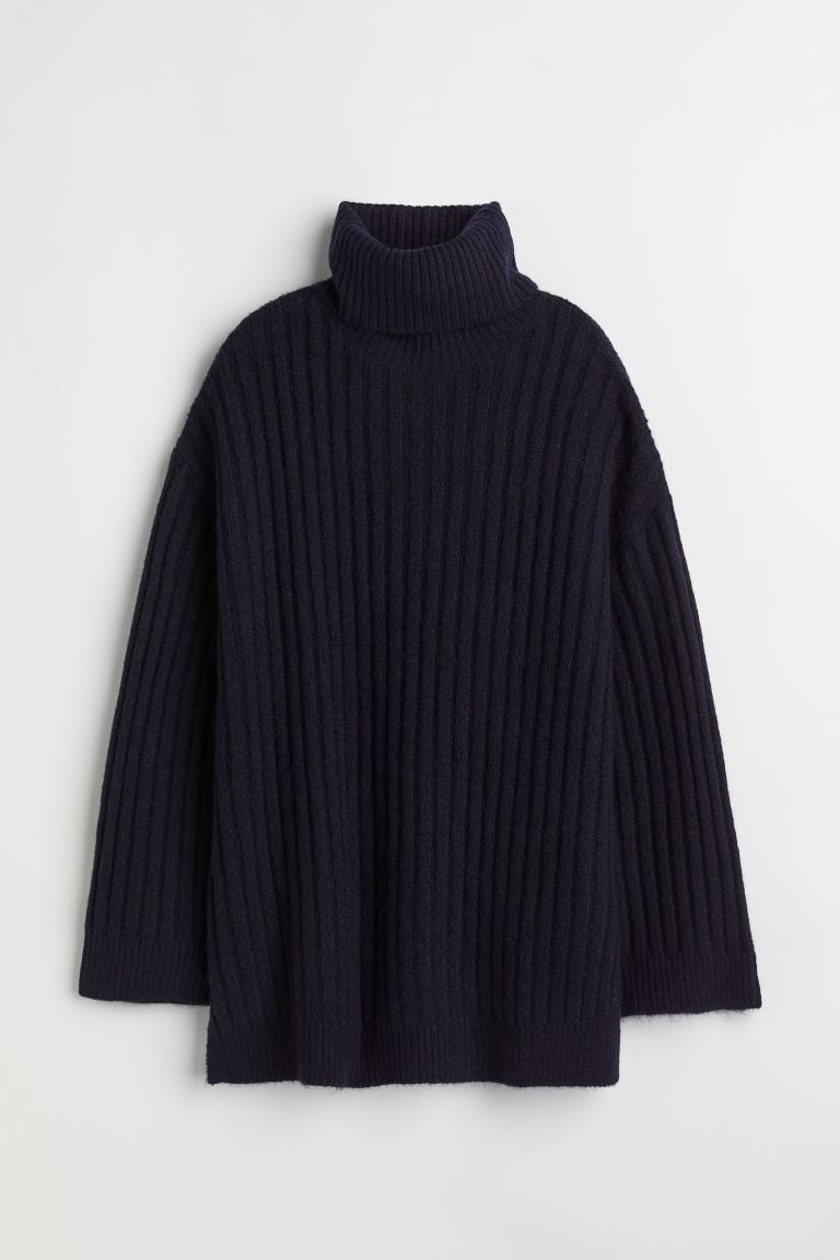 Rib-knit Turtleneck Sweater - Navy blue - Ladies | H&M US | H&M (US + CA)