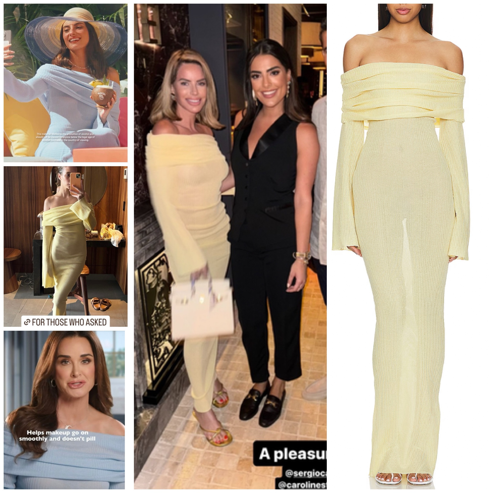Caroline Stanbury’s Yellow Off the Shoulder Dress 📸 = @carolinestanbury @kylerichards18 @amandabatula @paige_desorbo