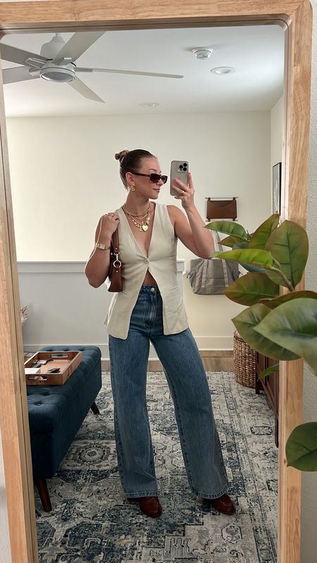 4/1/24 Casual spring outfit idea 🫶🏼 Use code “XOVANESSA” for $$ off Princess Polly! linen vest, line vest outfit, linen vest set, wide leg jeans, high rise wide leg jeans, loafers outfit, dolce vita loafers, cool girl outfits, cool girl style, spring fashion trends 2024, spring outfits 2024, spring outfit inspo 2024 