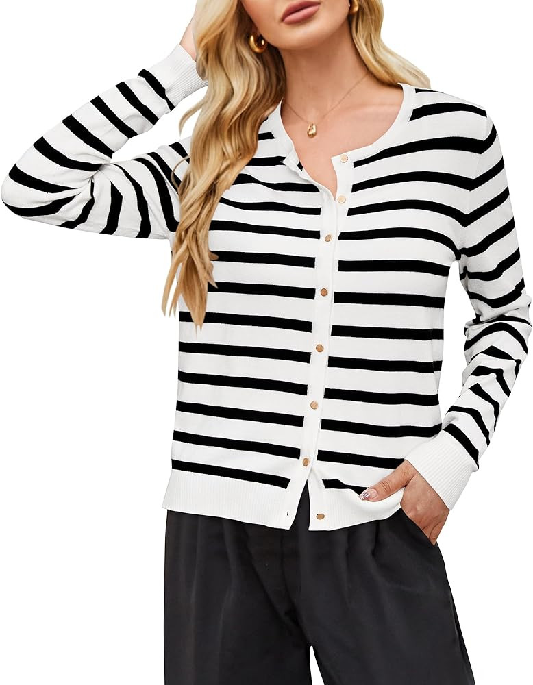 Newshows Women's Lightweight Button Down Cardigan Long Sleeve Casual Crew Neck Soft Knit Cardigan... | Amazon (US)