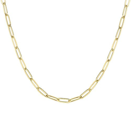 PAVOI Womens 14K Gold Plated ‚Äì Yellow Gold Paperclip Chain Adjustable Necklace | Amazon (US)