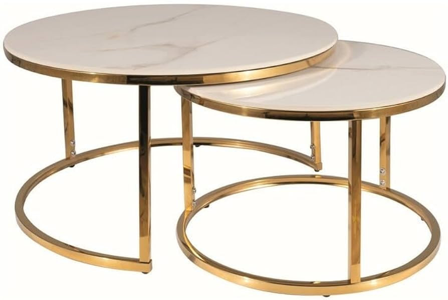 PORTAFINO, Couchtisch, 2-teilig, Keramik-Tischplatte, Luxus Couchtisch Set, Gold-Metallgestell, \... | Amazon (DE)
