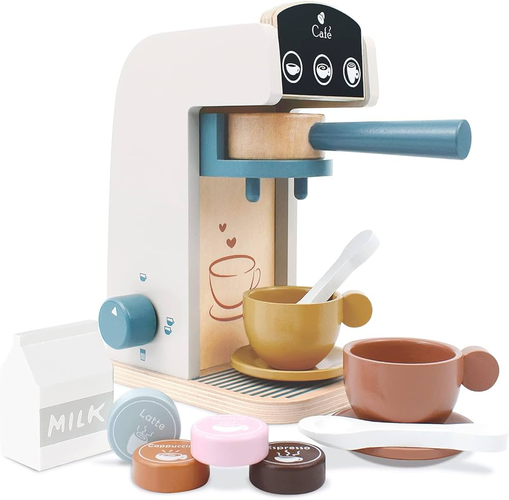 PairPear Kids Wooden Toys Coffee Maker Toy Espresso Machine Playset - Toddler Play Kitchen Accessori | Amazon (US)