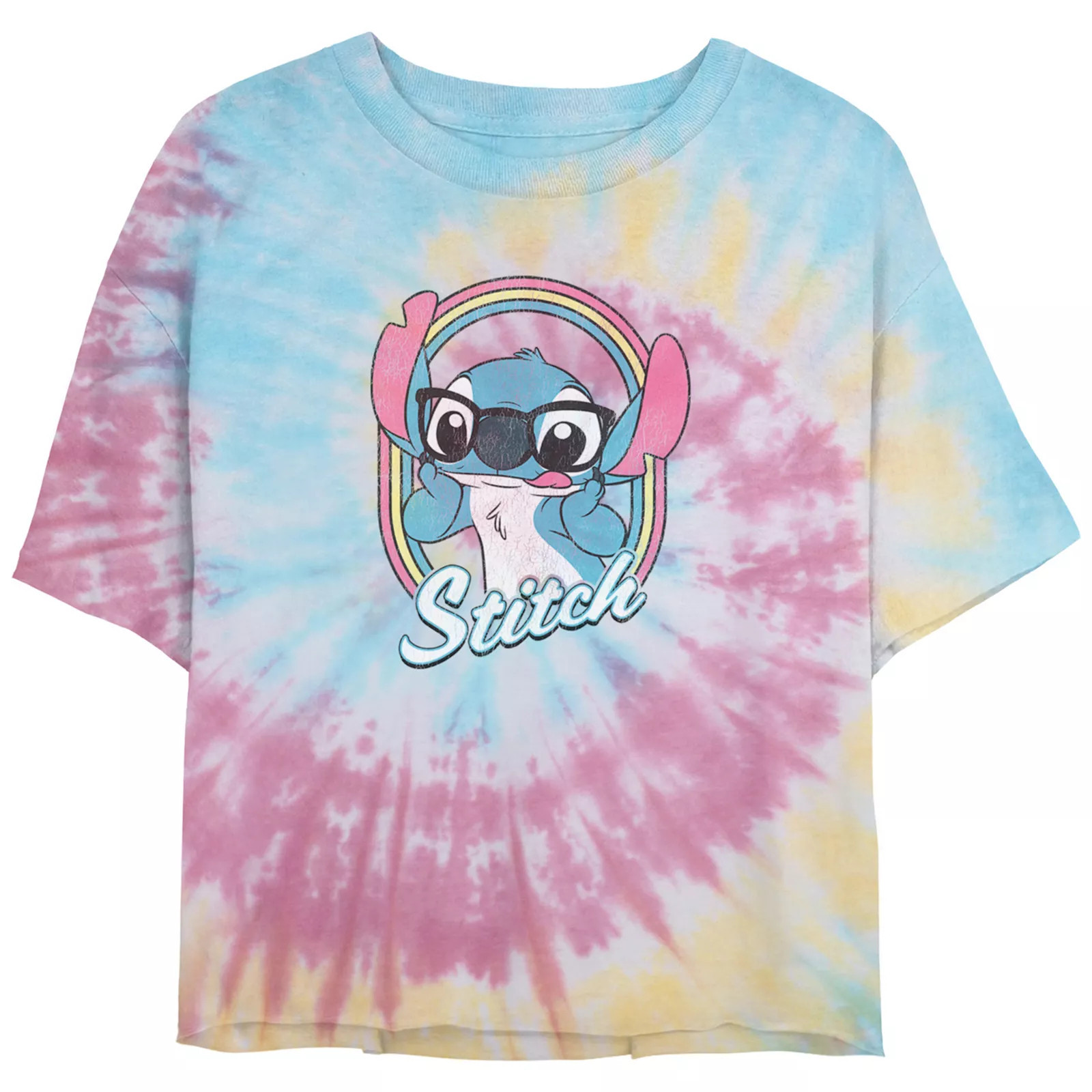 Disney's Lilo & Stitch Geeky Stitch Crop Top Tie Dye Juniors' Graphic Tee, Girl's, Size: Medium, Blue Pink Light Yellow | Kohl's