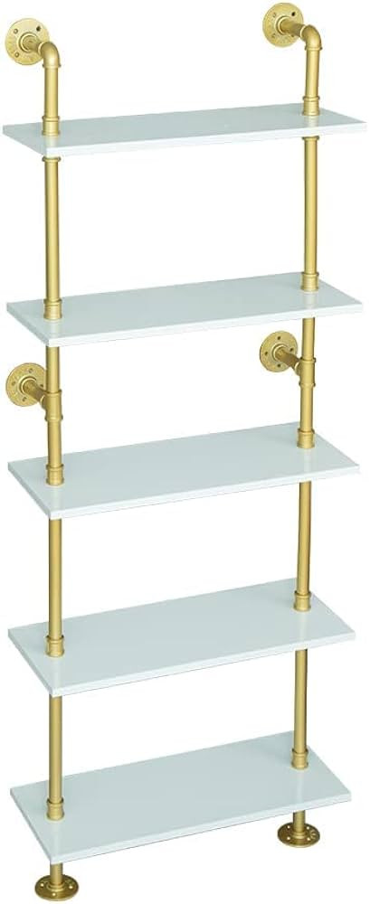 HEONITURE 5 Shelf Modern Gold Bookshelf, Wall Mount White Bookcase, Ladder Shelf with Metal Frame... | Amazon (US)
