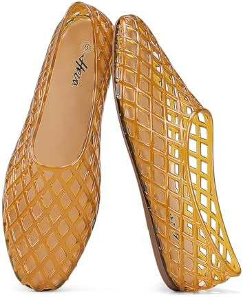 HEVA Women's Jelly Mesh Flats Breathable Clear Hollow Shoes Summer Beach Jellies Ballet Sandals | Amazon (US)
