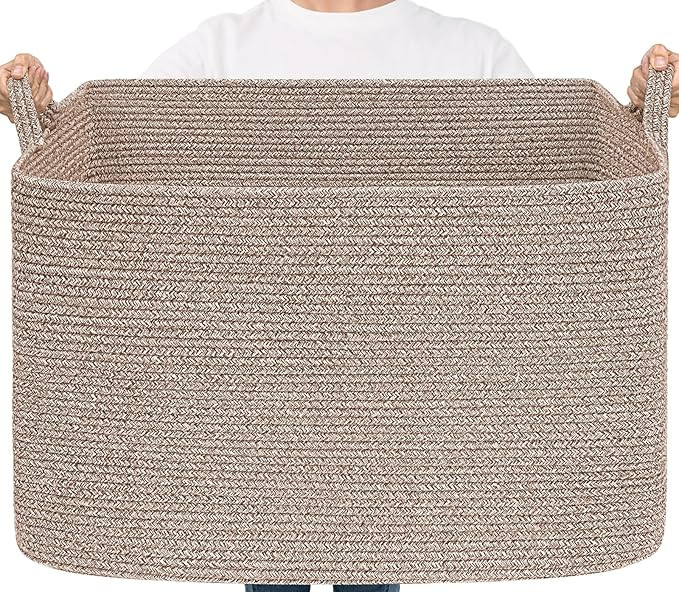 Goodpick 105L Large Woven Storage Basket, Rectangle Cotton Rope Basket for Blankets, Clothes, Ove... | Amazon (US)