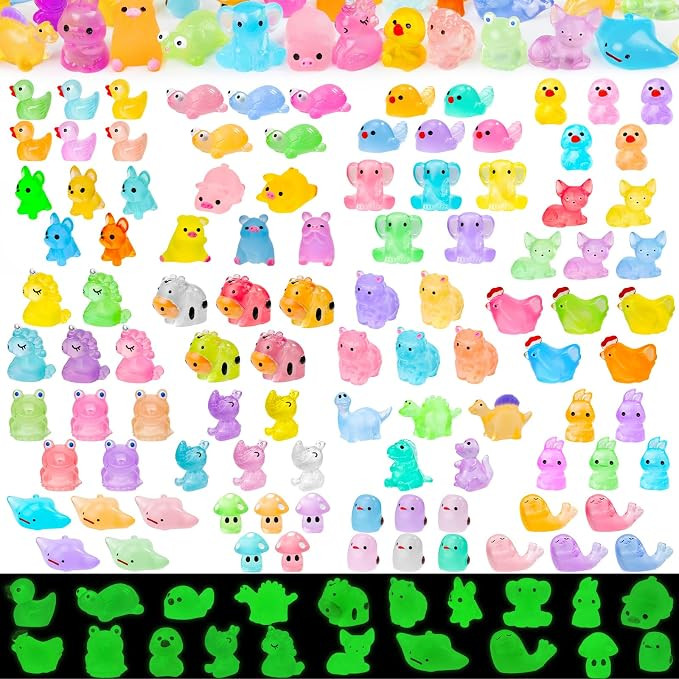 120PCS Glow in The Dark Mini Resin Animals 20 Styles of Luminous Ducks dinosaurswls Frogs and Mor... | Amazon (US)