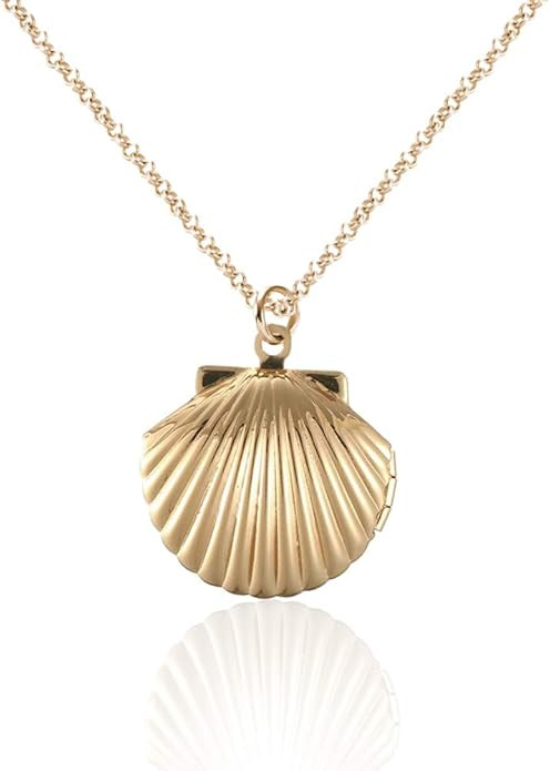 COLORFUL BLING 3D Shell Necklace Beach Mermaid Photo Locket Adjustable Long Chain Choker for Wome... | Amazon (US)