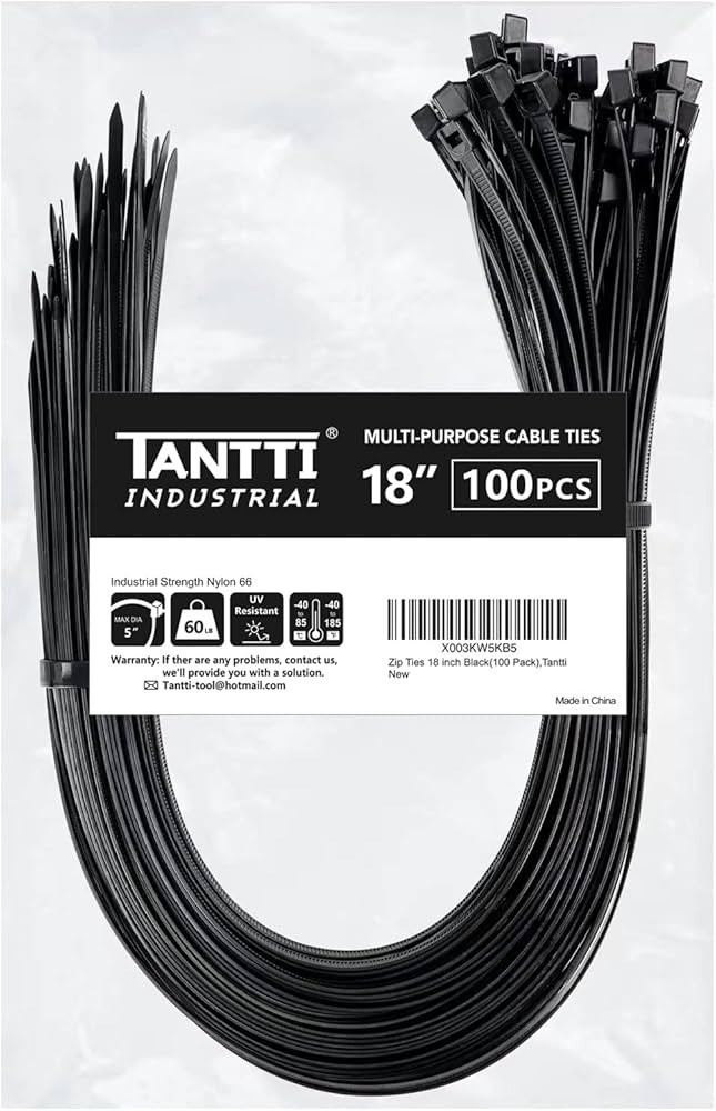 Zip Ties 18 inch (100 Pack), Black, 60lb Tensile Strength, UV Resistant Cable Ties for indoor and... | Amazon (US)