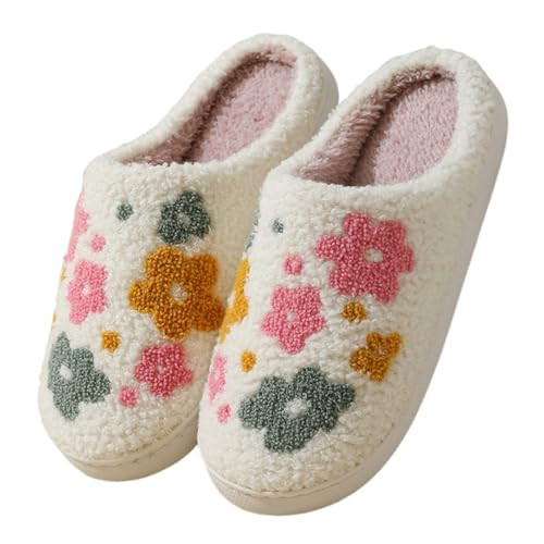 JINLONYU Colorful Flower Slippers for Women Cozy Floral Cotton Slippers Embroidered Memory Foam Fluffy Couple Shoes Flower 37-38 | Amazon (US)
