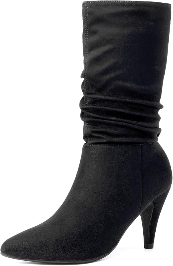 DREAM PAIRS Women's High Heel Mid Calf Boots Slouchy Pointed Toe Fall Boots | Amazon (US)