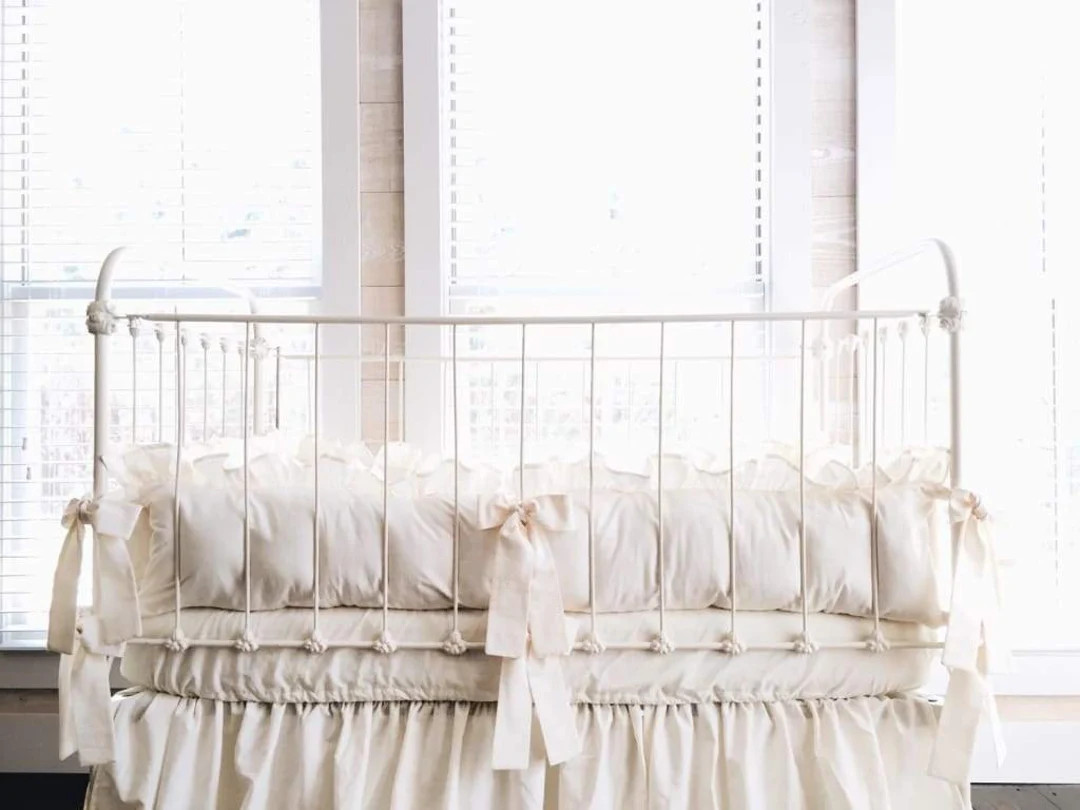 Ivory Farmhouse Ruffled Crib Liners, Neutral Crib Bedding, Baby Bedding, Luxury Crib Bedding for ... | Etsy (US)
