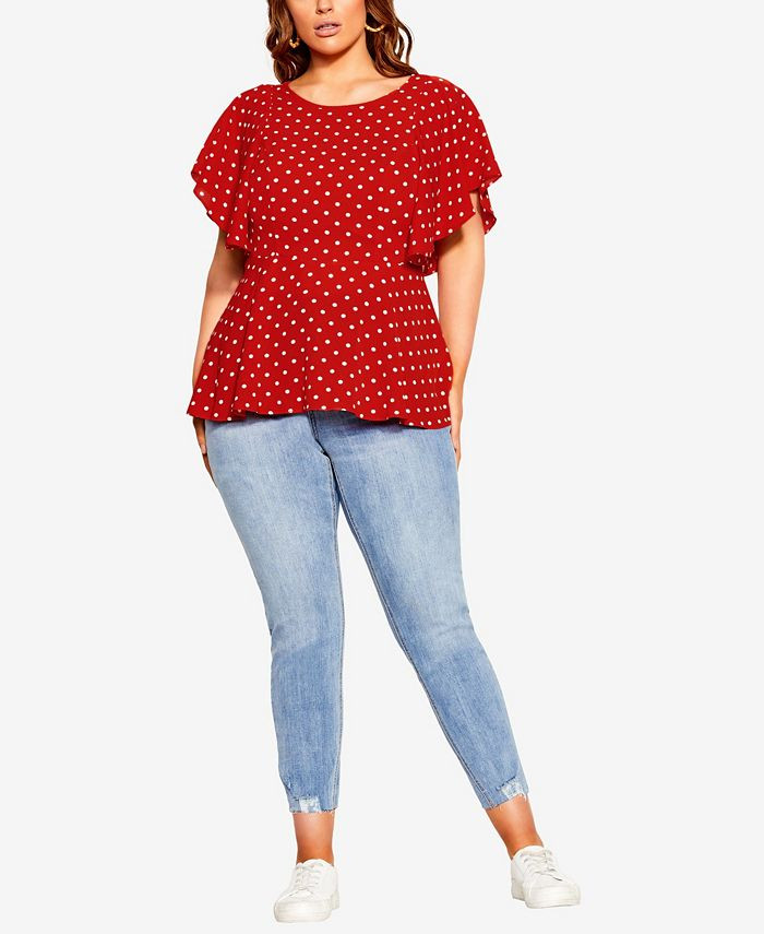 City Chic Trendy Plus Size Red Love Spot V-neck Top & Reviews - Tops - Plus Sizes - Macy's | Macys (US)