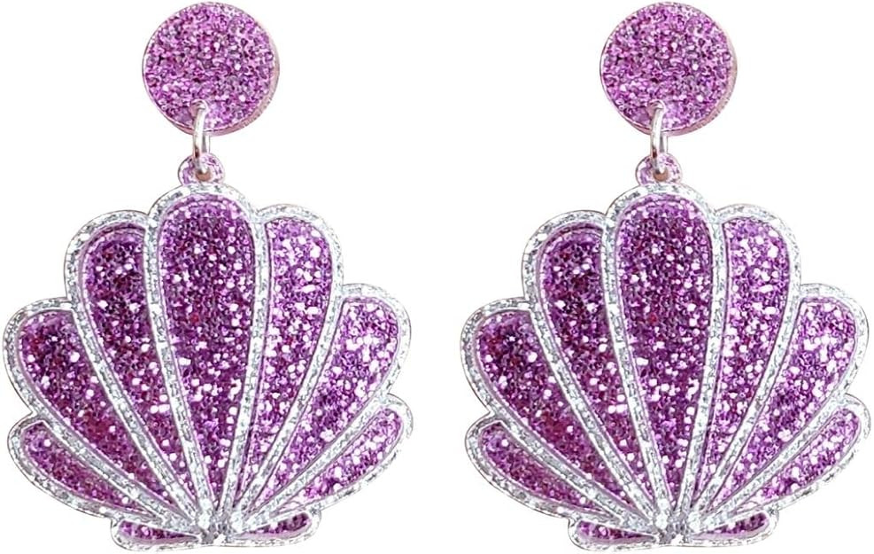 Enamel Sea Shell Earrings - Lovely Creative Nautical Stud Dangle Earrings With Sparkling Sequins ... | Amazon (US)